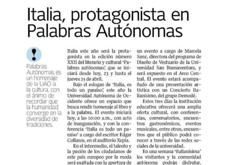 Italia, protagonista en Palabras Autónomas