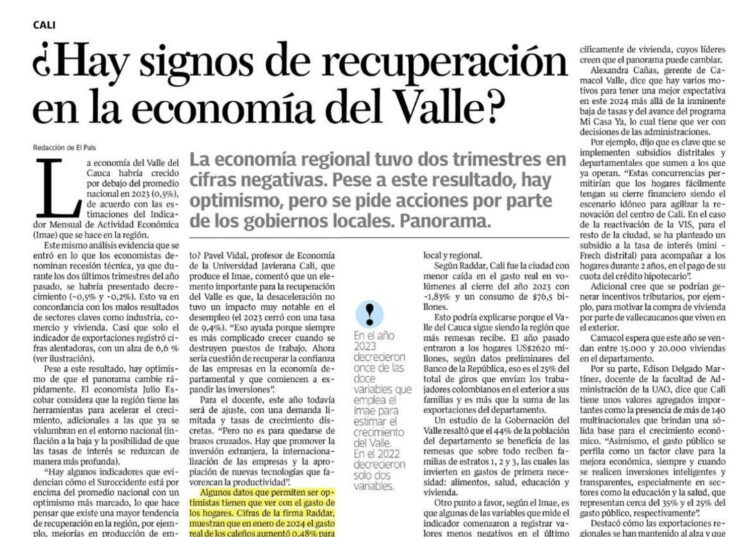 Recuperación en la economía del Valle