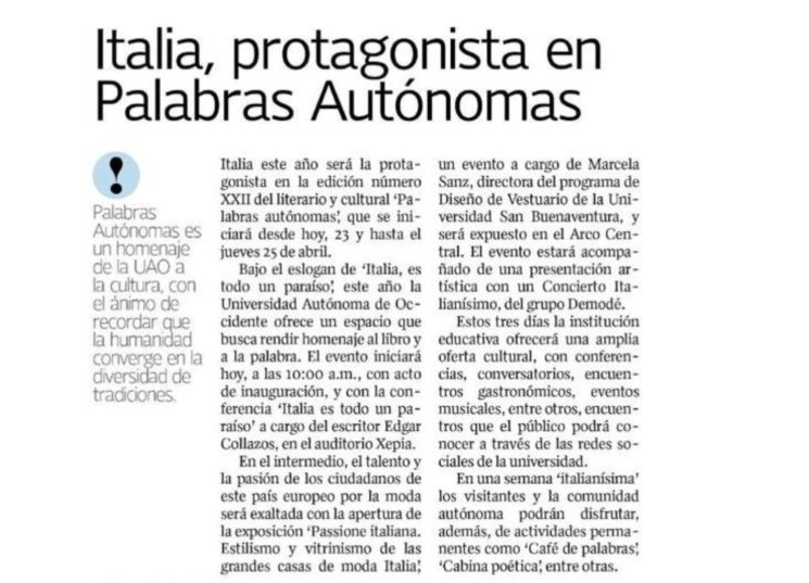 Italia, protagonista en Palabras Autónomas