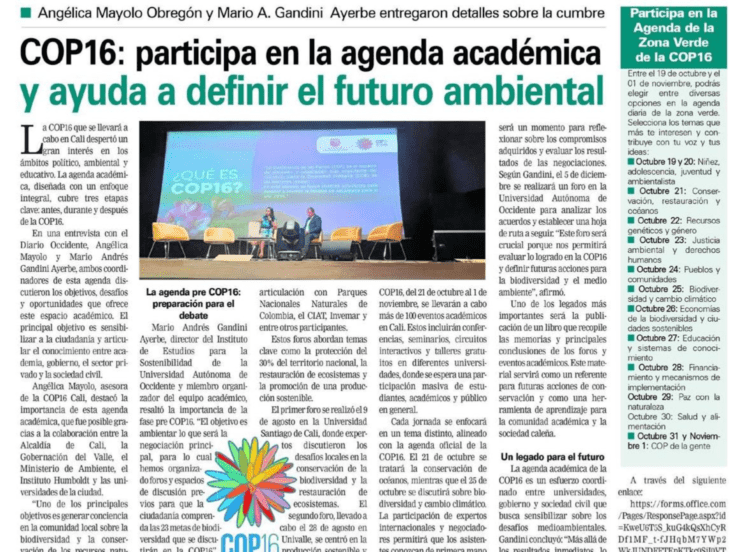 COP16: participa en la agenda académica y ayuda a definir el futuro ambiental