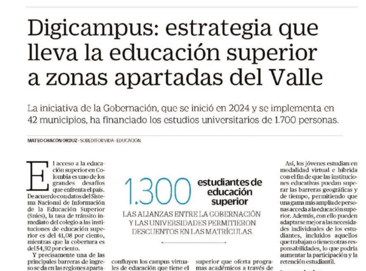 Digicampus: estrategia que lleva la educación superior a zonas apartadas del Valle